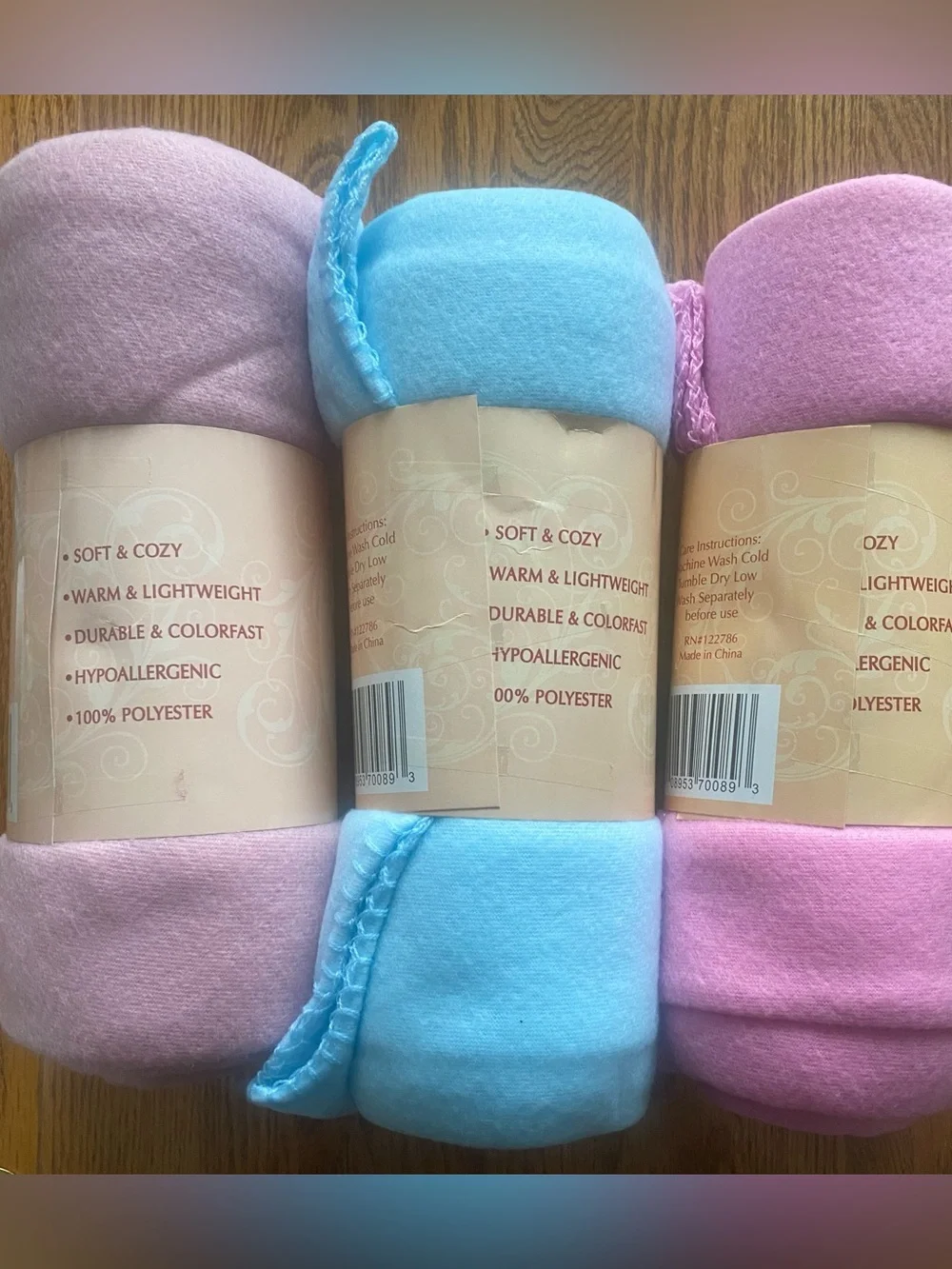 Lot of 3 Deluxe Fleece Throw Blanket Pastel Tones Lavender Pink Light Blue 50x60